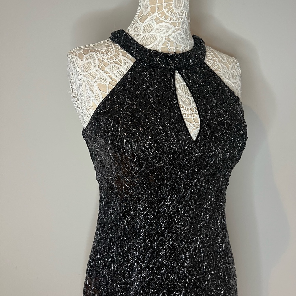 Black Sequin Halter Dress